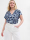 GAP Women's Summer Blouse Short Sleeve Floral Blue