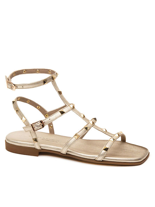 Flache Sandalen für Damen mit Riemen Platin