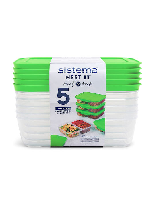 Sistema Microwave Plastic Lunch Box Green 870ml 5pcs