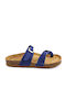 Leather Women's Flat Sandals Anatomic in Blue Color