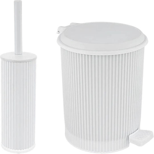Sidirela Nostalgia White Plastic Toilet Brush and Basket Set 7lt White