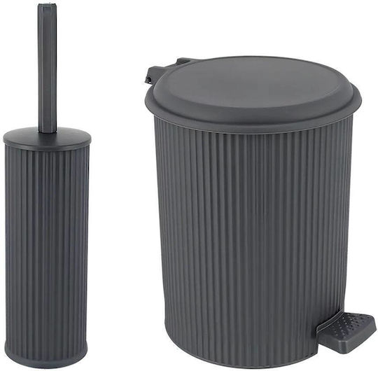 Sidirela Nostalgie Kunststoff Set aus Toilettenbürste und Mülleimer für das Badezimmer 7Es Gray
