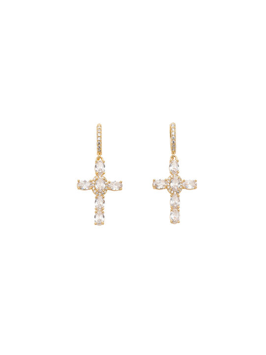 Cross Earrings Made of Gold Plated Brass