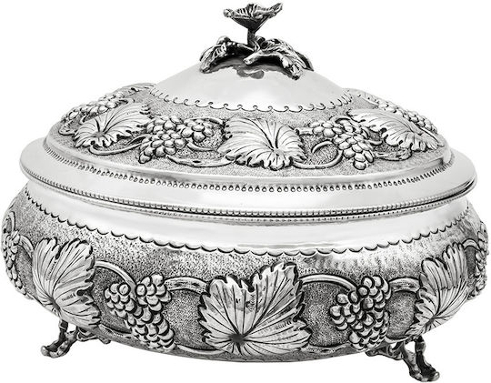 Savvas Design Vintage Φοντανιέρα Μεταλλική με Καπάκι και Πόδι 20x20x13cm Ασημί