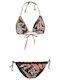 O'neill Bikini Set Triangle Top & Brazil Bottom with Laces with Adjustable Straps Black Floral
