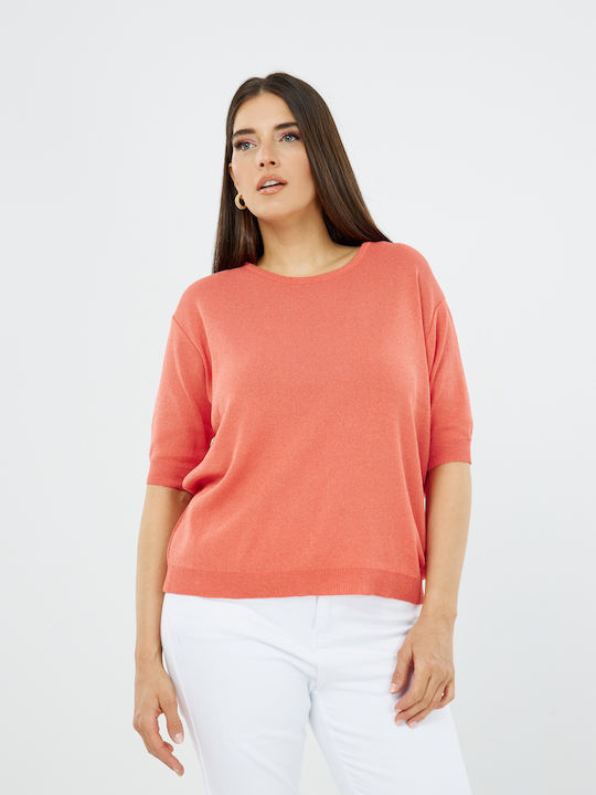 Mat Fashion Γυναικεία Καλοκαιρινή Μπλούζα Κοντομάνικη Πορτοκαλί