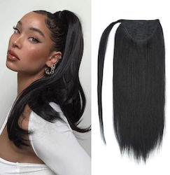 Ponytail Extensions Φυσική Τρίχα Wrap Around With Clips Μαύρο Jet Black No 1