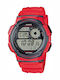 Casio World Time Illuminator Digital Men's Watch 44mm Chronograph Battery with Red Rubber Strap