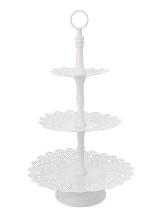 Inart Metallic Dessert Tower Stand with 3 Tiers White 31x31x53cm