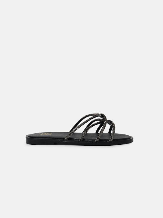 InShoes Leather Women's Flat Sandals in Black Color