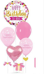 Composition with 6 Balloons Latex Pink Birthday-Celebration