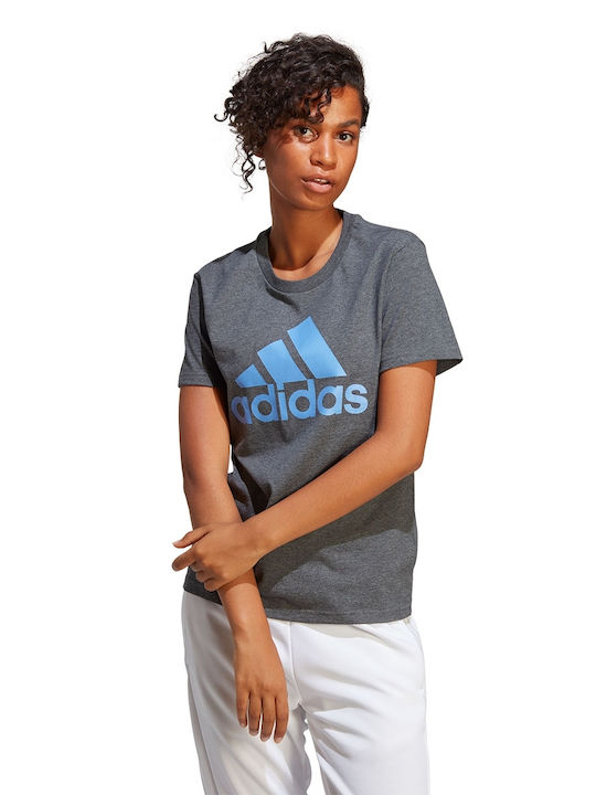 Adidas Big Logo Damen Sport T-Shirt Gestreift Grey Melange/Siel