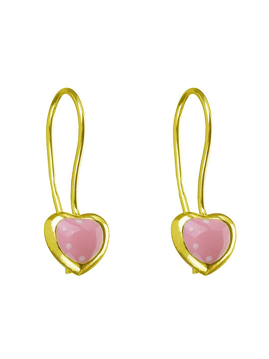 Children's Earrings Hanging Heart with pink enamel k9 Gatsa SK0098