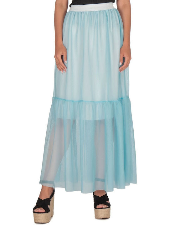 High-waisted Maxi Skirt with Tulle Blue
