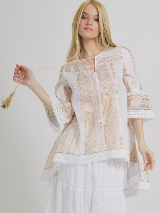 Ble Resort Collection Summer Cotton Tunic Long Sleeve White