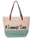 Strandtasche 50x35x14cm Strohsack mit Kunstlederriemen seafoam beige