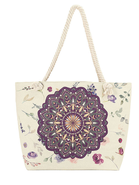 Geantă de plajă 56x38x15cm. pânză cu design boho și flori