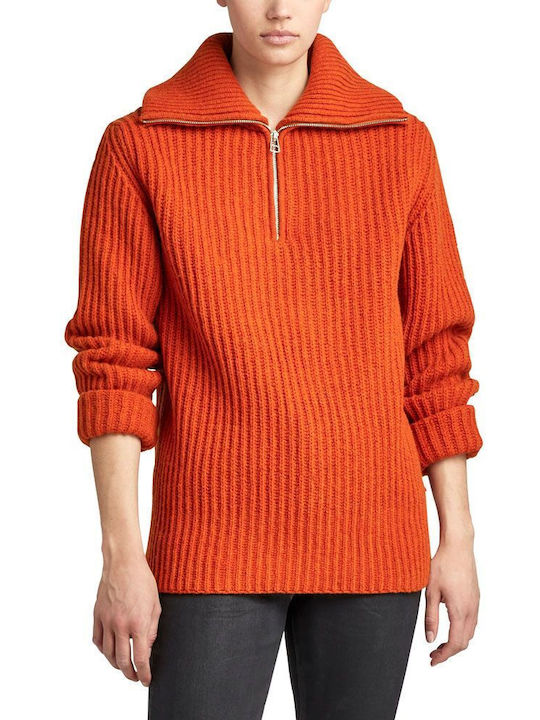 G-Star Raw Women's Long Sleeve Sweater Woolen with Zipper Orange