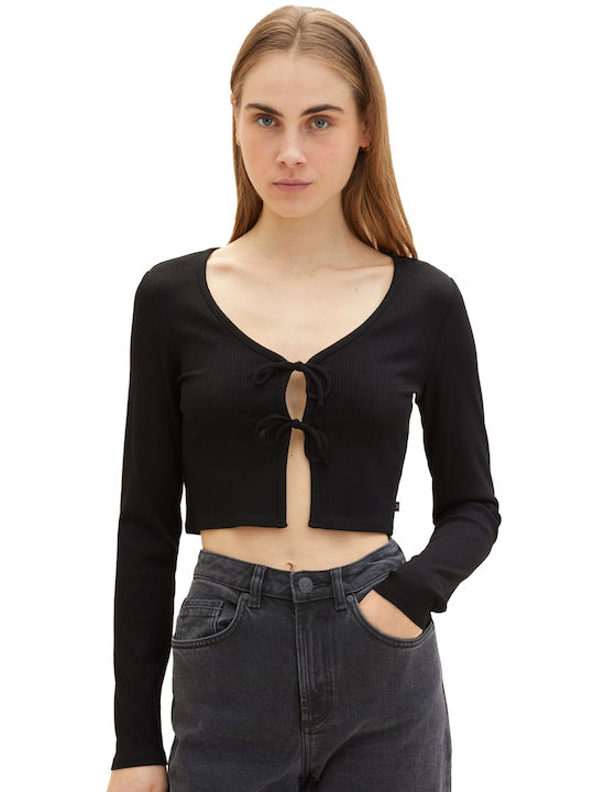 Tom Tailor Damen Crop Top Langarm Schwarz