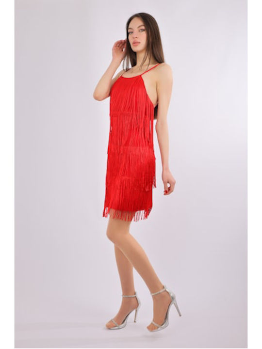 Mini Dress Red With Fringes
