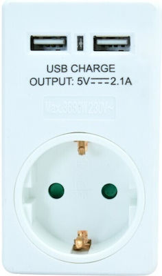 Powertech Single Socket with USB White