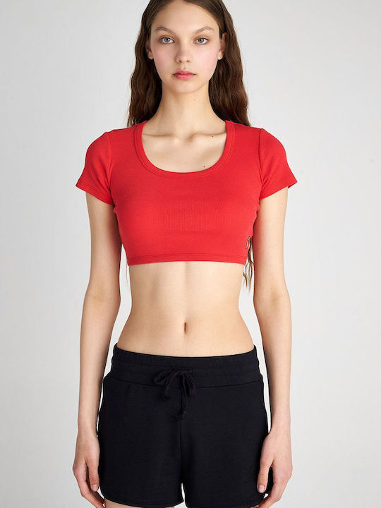 SugarFree Women's Crop Top Cotton Short Sleeve Red