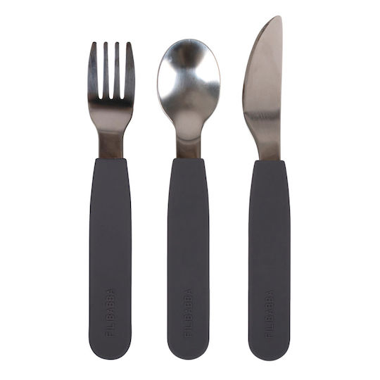 Filibabba Set Tacâmuri pentru bebeluși din Metal Stone Grey 3buc