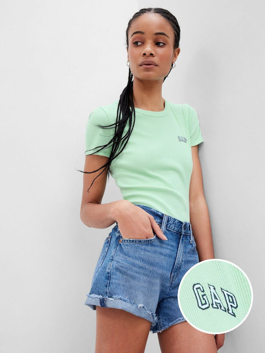 GAP Fitted Women's Summer Blouse Short Sleeve Green