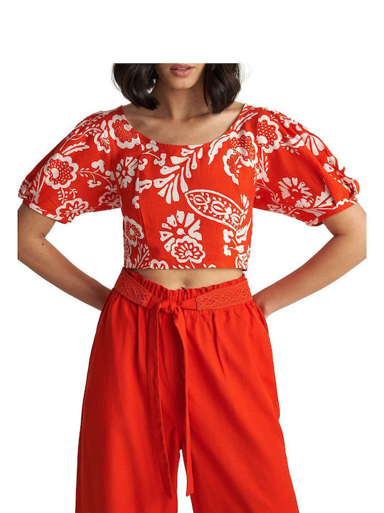 Attrattivo Women's Summer Crop Top Short Sleeve Orange