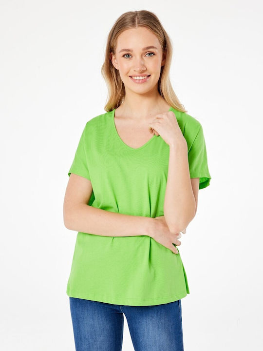 Forel Γυναικείο T-shirt με V Λαιμόκοψη Πράσινο