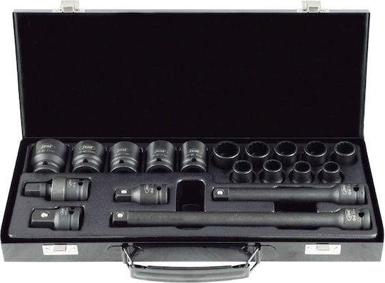 JBM Sockets Pneumatic Hexagons with Frame Host 1/2 Inch Set 19 Pieces