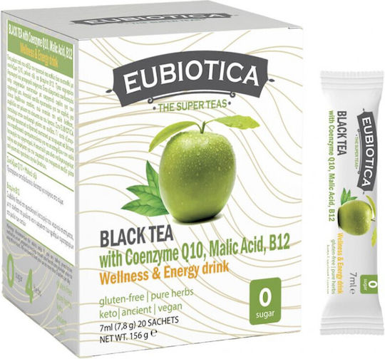 Eubiotica Ρόφημα με Μαύρο Τσάι με Συνένζυμο Q10, Μηλικό Οξύ & Β12 σε Φακελάκια / Sticks 156gr