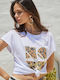 Lynne Γυναικείο T-shirt Floral Λευκό
