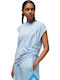 Women's Summer Blouse Cotton Short Sleeve Light Blue