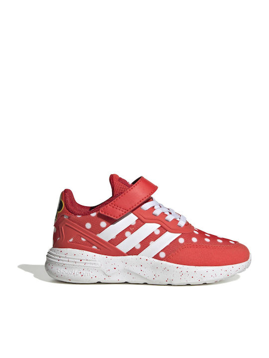 Nebzed x Disney Minnie Mouse Kids Sports Shoes with Hoop & Loop Closure Bright Red Cloud White Better Scarlet
