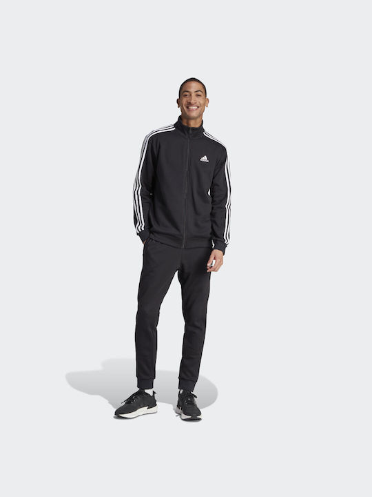 Adidas Basic 3-Stripes Σετ Φόρμας με Λάστιχο Fleece Μαύρο