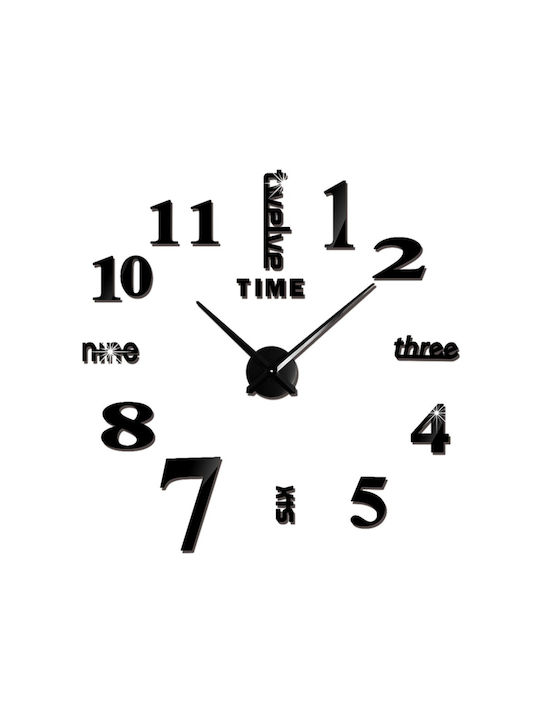 3D Wall Clock Sticker Plastic Black Ø60cm