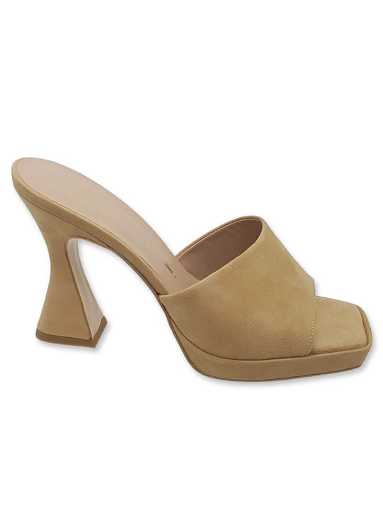 Mourtzi Leder Mules mit Chunky Hoch Absatz Sand