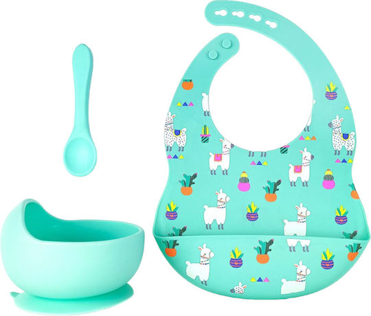 Queen Mother Llama Feeding Set Made of Silicone with Anti-Slip Turquoise Base 3 Pieces for 6+ Months