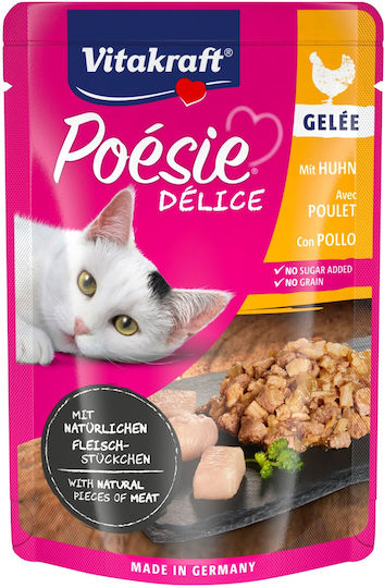 Vitakraft Poesie Delice Nasses Katzenfutter für Junior-Katzen in Beutel mit Huhn 85gr