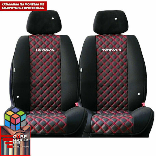 Car Seat Back Set 2pcs Leatherette Black / Red