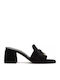 A303 Leather Mules with Chunky Low Heel in Black Color