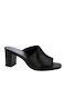 0649-1 Leather Mules with Chunky Low Heel in Black Color