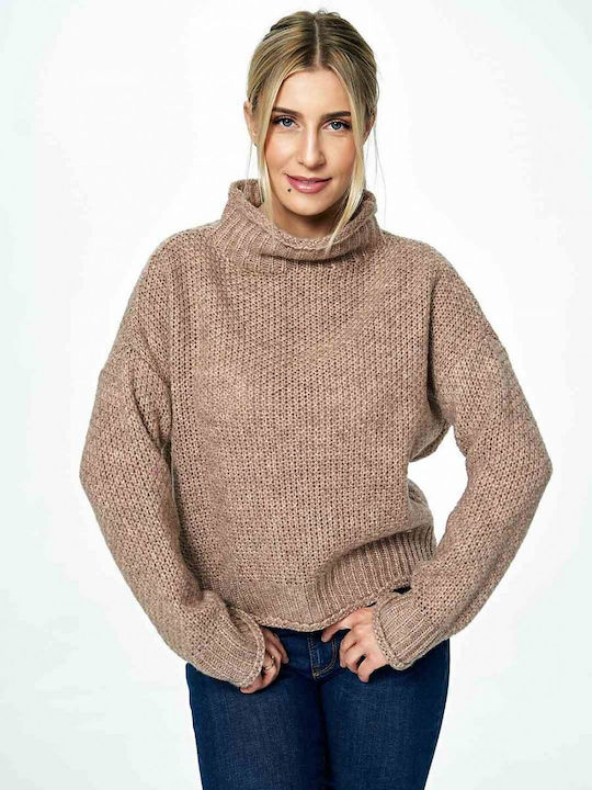 Figl M886 Women's Long Sleeve Sweater Woolen Turtleneck Brown