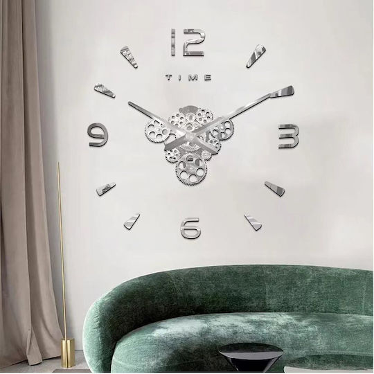 Factory 3D Wanduhr Aufkleber Metallisch Silber Ø120cm