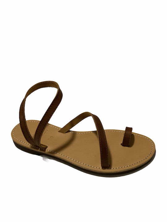 THEROS Greek 100% leather sandal handmade. Code THILIA. Color CAFE.