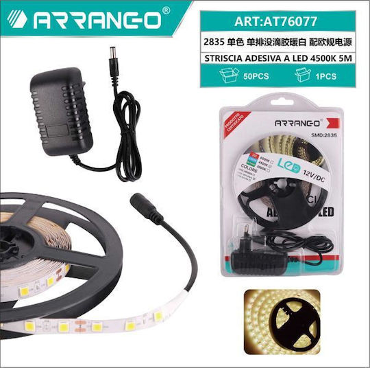 Arrango LED Strip 12V Natural White Light 5m Type SMD2835 with Power Supply