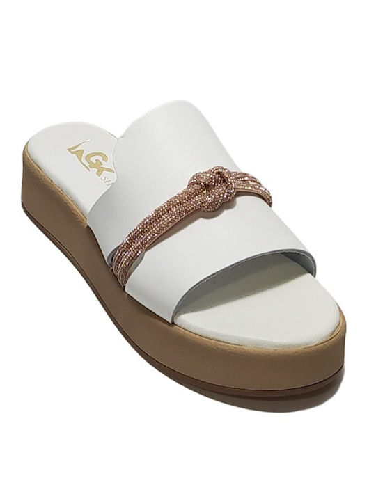 Leather Women's Flat Sandals Flatforms in White Color