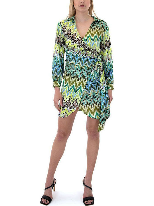 Sommer Mini Hemdkleid Wickel Grün