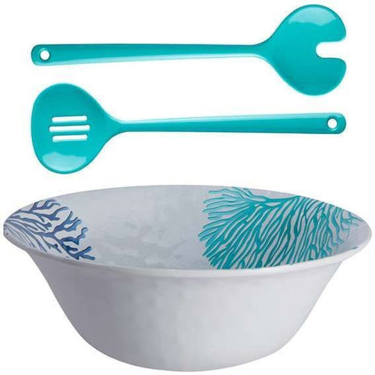 Marine Business Salatschüssel mit Salatbesteck Melamin Blau 27.5x27.5cm 1Stück
